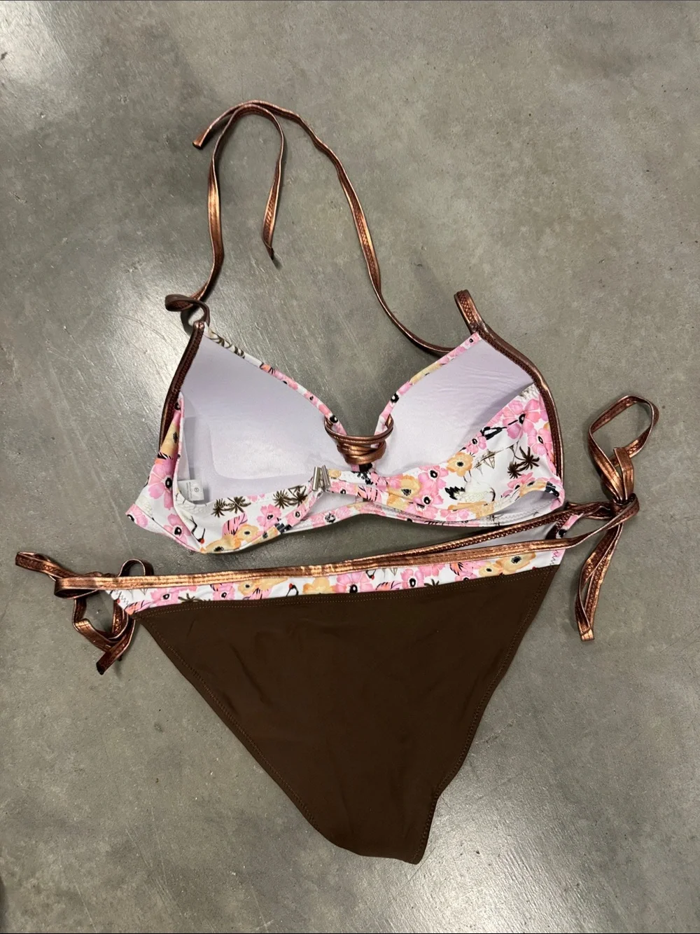 Floral Pink & Brown Women’s Tie-Side Bikini - Unbranded